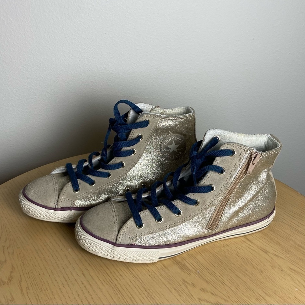 Converse Chuck Taylor All Star High Top Sneaker Shoe Gold Tan Glitter Women's 6 - Picture 2 of 7